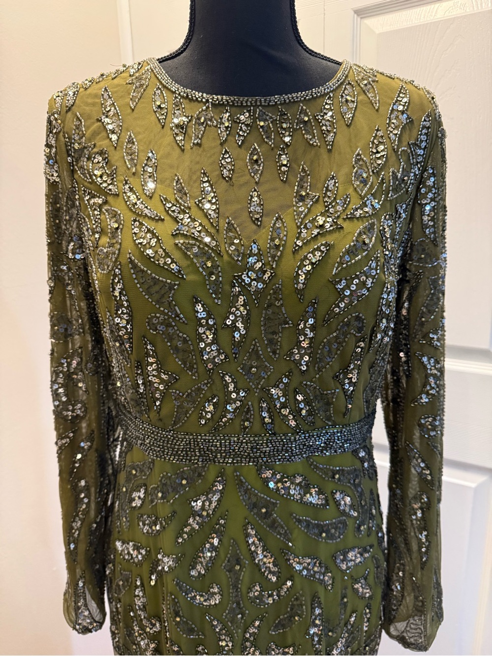 Mac Duggal Olive Green illusion sequins Evening Gown - Picture 9 of 12